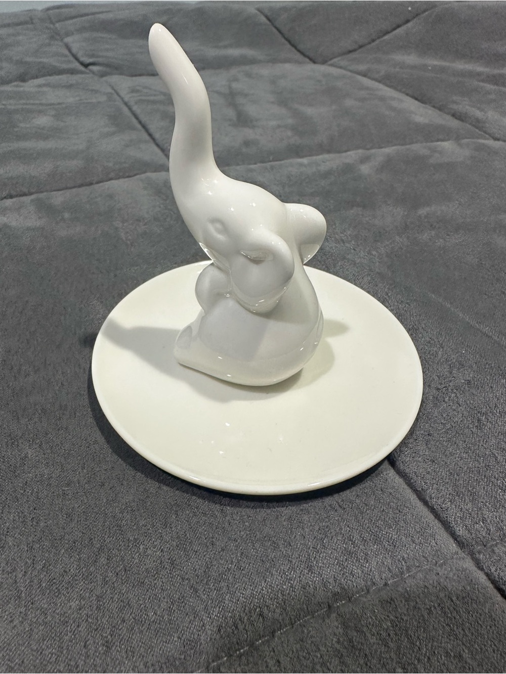 White Ceramic Elephant Ring Holder Jewelry Dish